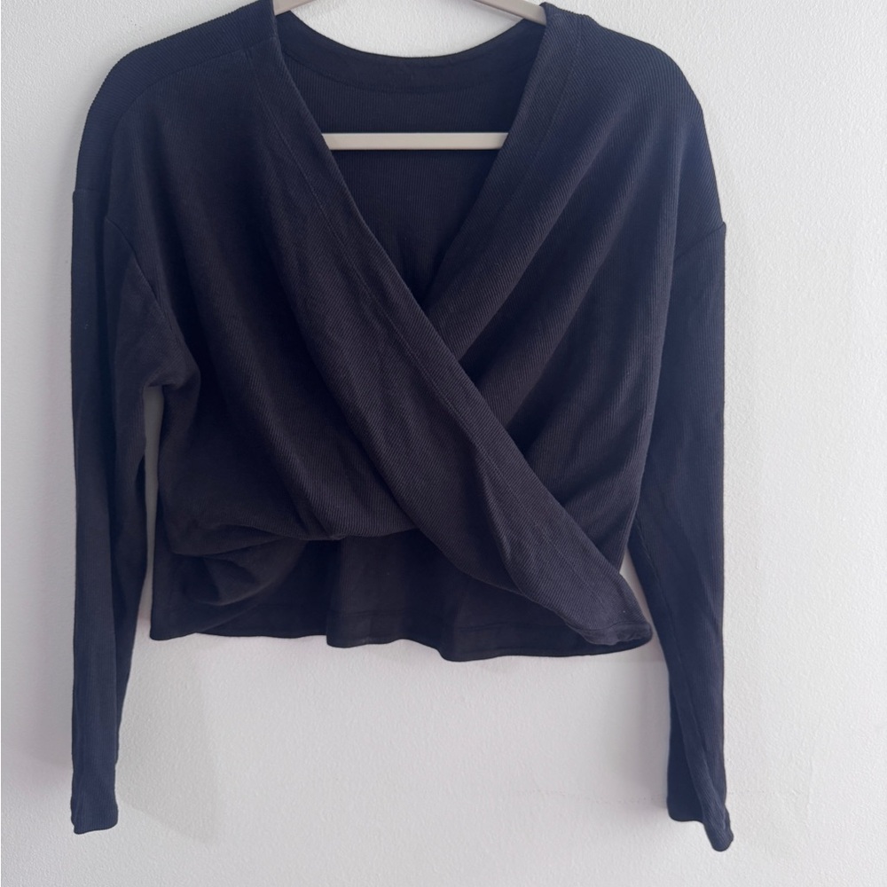 Athleta Black Long Sleeve Wrap Top
